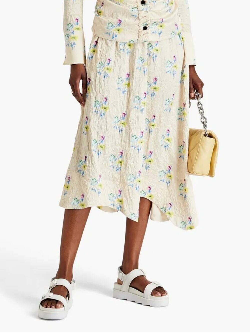 Ganni Crinkled  Satin Midi Skirt